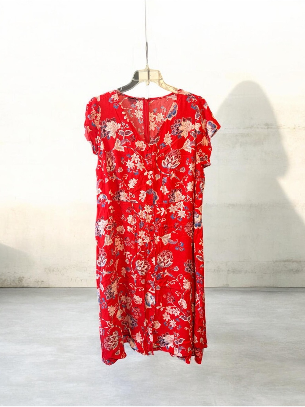 Talbots Red Floral V-Neck Short-Sleeve Dress